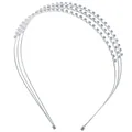 Diadema de metal plateado de tres capas con varias filas de brillantes pedrería clara - Estilo Diamante de 3 Capas / Plateado