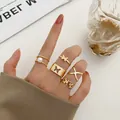 5-piece gold gothic ring set featuring pearls, butterfly, stars and geometric designs - One Size / Gold Artificial Pearl Butterfly Star 5-Piece Set (5461401)