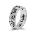 Silver S925 butterfly ring featuring black engraved patterns and Soul Shine inner script - Soul Shine Butterfly Engraved Style - Silver