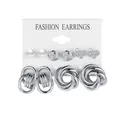 5-pair silver earring set featuring pearls, butterflies and spiral hoops on display card - Hollow Butterfly Spiral Texture Silver Set (534330125)
