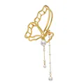 Pince à cheveux papillon dorée avec élégants glands en perles et chaîne pendante - Style Gland Perle Papillon (C10-03-41)