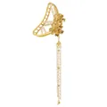 Pince à cheveux papillon dorée avec chaîne à pompons perlés élégants et fleurs - Style Gland Perle Floral Doré (C10-03-57)
