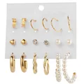 Set de 9 pares de pendientes de aro dorados con perlas de imitación y cristales - Colección Clásica Dorada (54241) / Aleación