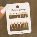 6-pair set of French vintage gold hoop earrings with pearls on a white display card - Twist Ribbed Smooth Gold Hoop Combo (5859701HB)