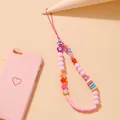 Ciondolo per cellulare in argilla rosa con perline a fiori colorati e stelle trasparenti - Stile Stella Fiore Rosa (5425502)