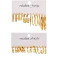 12-pair gold-plated geometric hoop earring set including textured and pearl designs - Geometric Thread Pentagon Twist Gold Collection (5729201HB)