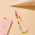 Cordino per cellulare con perline, stelle rosa, elementi colorati e perle color crema - Stile Stella Cristallo Perla (5425505)