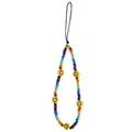 Colorful beaded phone strap with yellow smiley faces and golden bead accents - Yellow Smiley Multi-color Style (54726)