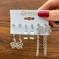 Ensemble de cinq paires de boucles d'oreilles argentées avec serpent et pampilles - Set Argent Multi-Style Serpent Gland Strass (54715) / Argent