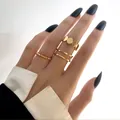 Three-piece golden minimalist ring set with twisted rope and geometric band designs - KC Gold Minimalist Line Twist Set (X647)