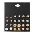12 Paar vergoldete Ohrring-Set mit Herz-, Perlen- und Zirkonia-Steckern auf Karte - Goldene Kombination (EJ18451) / Legierung