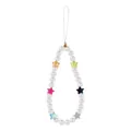 Beaded phone lanyard with white pearls and colorful translucent star-shaped beads - White Pearl Pentagram Style (5472802)