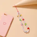 Cordino per cellulare con perline di frutta colorate e perle finte su filo rosa - Stile Mix Perla Frutta Fiore (5425509)