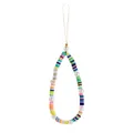 Colorful handmade phone charm with LOVE letter beads and white faux pearls in heishi style - Pearl LOVE Polymer Clay Style (5472703)