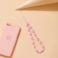 Handmade pink and white heart-shaped beaded phone lanyard with matching heart phone case - Pink Heart Acrylic Style (5425506)