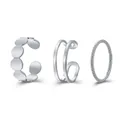 Three-piece silver hip-hop ring set with disc link, double layer, and spiral designs - Sequin Spiral Silver Minimalist Set (5474102)