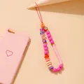 Pink beaded phone charm with clay slices and acrylic stars for women accessories - Pink Tone Floral Star Style (5425507)