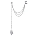 Silver multi-layer ear cuff set with beaded stud, triple chains, and leaf pendant - Single Ear Long Chain Leaf Style (EJ508)