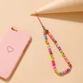Handmade beaded phone strap with colorful clay discs, evil eye beads and gold accents - Evil Eye Colorful Polymer Clay (5425508)