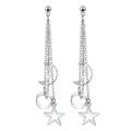 Detail of silver tassel earrings with hollow star and moon charms and beaded studs - Moon Star Pendant Tassel Style (5458702) / Silver