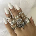 Vintage silver heart and butterfly ring set for women with gothic aesthetic design - Sunflower Tai Chi Fairy Collection (54740)