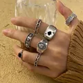 Retro silver ring set with heart, star, and spade designs for women in a vintage aesthetic - Spade Ace Star Heart Collection (54607)