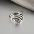 Gothic skull hand open ring in vintage silver S925 sterling silver minimalist style - Antique Silver Skull Hand Style (55005)
