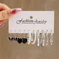 6-pair set of silver-tone acetate earrings featuring butterflies, pearls, and hearts - Cool Black Heart Series (5490703)
