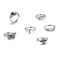 Vintage silver 6-piece ring set with heart and butterfly designs on white background - Yin Yang Butterfly Pin Mushroom Collection (54857)