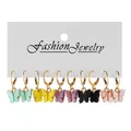 Set of five gold huggie hoop earrings with colorful acrylic butterfly charms - Colorful Butterfly Variety Assortment (54184)