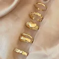 5-piece set of elegant gold fashion rings featuring heart and chain link designs - Golden Fashion Heart Lattice Collection (5324801)