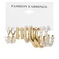 5-piece gold earring set featuring butterfly charms, pearls and polished metal hoops - Minimalist Butterfly Pearl Series (54782)
