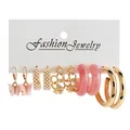 Set of 5 gold and pink earrings featuring butterfly charms and resin hoops on card - Pink Maiden Butterfly Shadow Collection (54780)