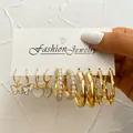 Set of 6 gold vintage earrings with butterfly and heart charms on white card - Pure White Butterfly Collection (54907)