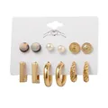 Set of 6 gold-plated earrings featuring pearl studs, tortoiseshell discs and hoops - Retro Texture Hoop Assortment (54046)