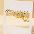Vintage 6-pair gold plated hoop earrings set with pearls and twisted texture design - Minimalist Golden Pearl Collection (54469)