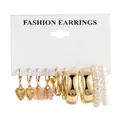 Five-piece gold earring set with pearls, butterflies, and hearts on display card - Sweet Pink Heart Shadow Collection (54906)