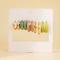 Detailed set of 5 pairs including gold metal hoops and acetate resin earrings on a card - Natural Simple Style Collection (54194)