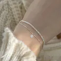 Double-layer silver chain bracelet featuring a sparkling link and diamond heart charm - Heart Pendant Shimmering Double Layer Bracelet (5908101)