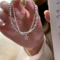 Bracciale a doppio strato argento con ciondolo a stella e catena di perle sfaccettate - Bracciale Doppio Strato Pendente Stella (5908201)