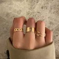 Dreiteiliges vergoldetes Ring-Set mit klobiger Kette und minimalistischen Band-Designs - Einheitsgröße (Einstellbar offen) / Gold Minimalist Kette Breit 3-Teiliges Set (52619)