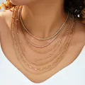 Conjunto de collares multicapa dorados con cadenas de cuerda, caja y clip de papel - Colección Dorada de Capas (6626601HB)