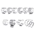 10-teiliges Set silberner Ohrklemmen mit hohlem Blattdesign und metallischen Texturen - Stern und Rhombus Stil (5645101) / 10 Stück/Packung / Silber