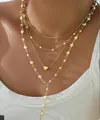Conjunto de collares dorados con perlas y colgante de corazón - Corazón Perla Dorado Estilo Capas (6611901HB Dorado)