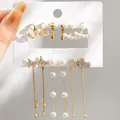 Set de 6 pares de pendientes dorados con perlas y borlas de mariposa en tarjeta blanca - Juego de 6 pares de mariposa con borlas elegantes (5572901)