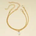 Set di due bracciali a catena dorata scintillante con elegante ciondolo in zircone a goccia - Set Due Pezzi Oro Zircone Goccia (5312179992061)