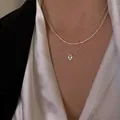 Collana a strati in argento con ciondolo a cuore minimalista e catenina con perline - Collana Doppio Strato Pendente Cuore Argento (5916001)