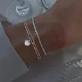 Bracciale a doppio strato in argento con ciondolo a cuore in opale e catena scintillante - Bracciale Doppio Pendente Cuore Opale (5906401)