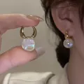 Elegant gold crescent pearl earrings with iridescent mermaid luster for a chic retro look - Gold Ring Illusion White Artificial Pearl Style
