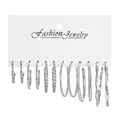 Set of 6 pairs of silver hoop earrings in various textured styles on a white card - Multi-craft Hoop Set (5614702HB)
